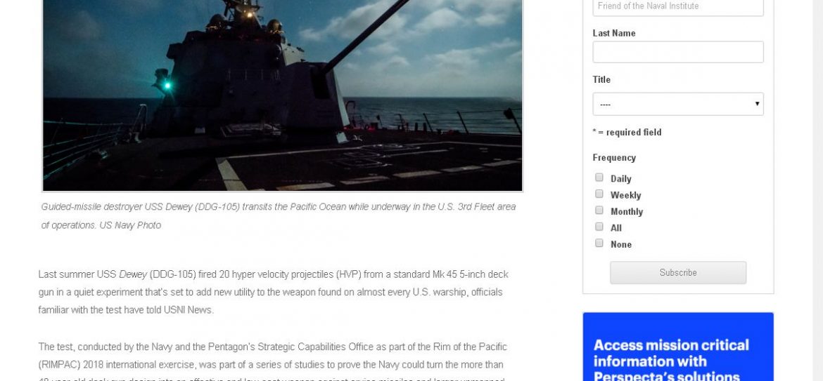 Испытания гиперзвуковых снарядов провели американские ВМС